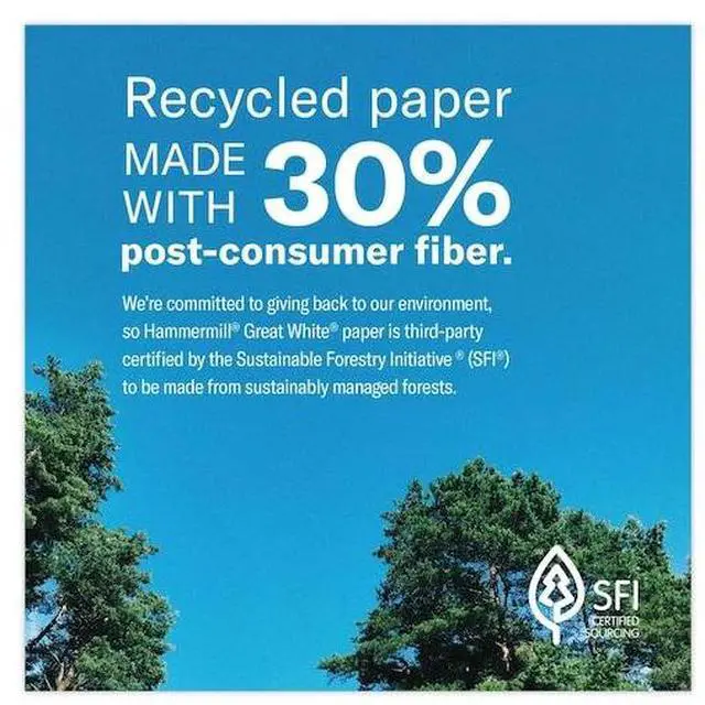 Alt view image 7 of 8 - Hammermill Great White Recycled Copy Paper 92 Brightness 20lb 8-1/2 x 11 5000