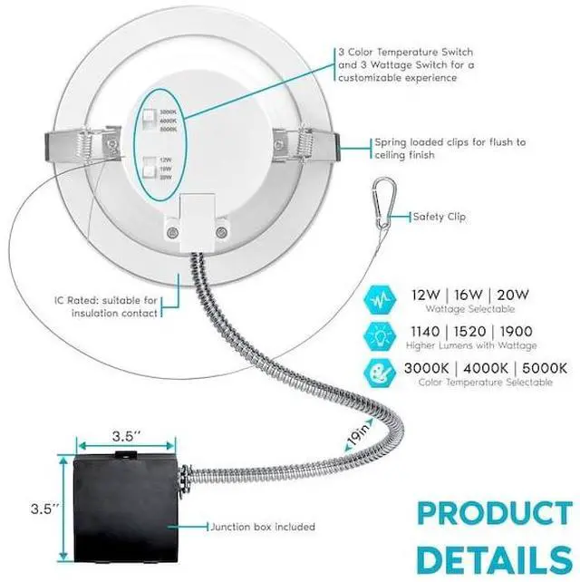 Alt view image 4 of 7 - LUXRITE LR23951-1PK 6 Inch Commercial LED Recessed Downlight 3 CCT Selectable