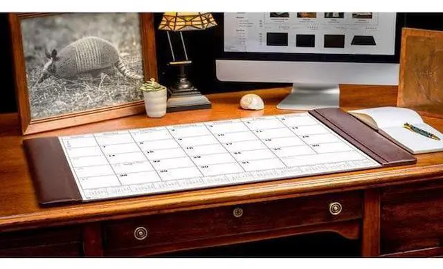 Alt view image 2 of 5 - DACASSO PR-3450 Chocolate Brown Leather Desk Pad w/ 2022 Calendar, 34 x 20
