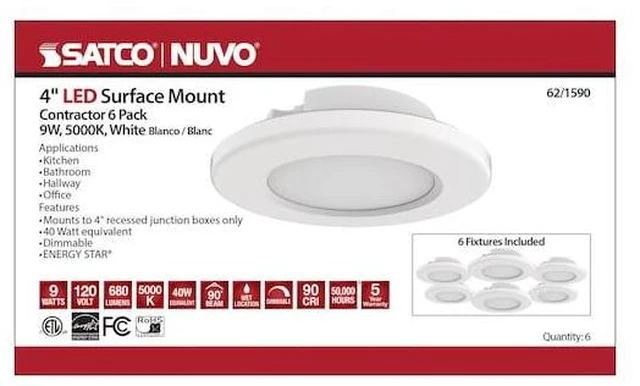 Alt view image 5 of 7 - NUVO 62/1590 4 Inch, LED Surface Mount Fixture, 5000K, White, PK 6