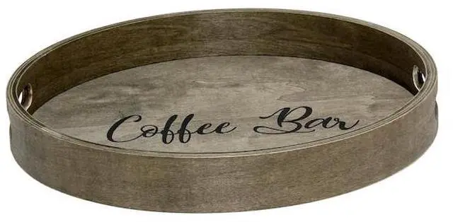 Alt view image 17 of 20 - Elegant Designs Decorative 13.75" Round Wood Serving Tray w/ Handles, "Coffee Bar"