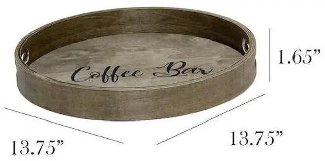 Alt view image 16 of 20 - Elegant Designs Decorative 13.75" Round Wood Serving Tray w/ Handles, "Coffee Bar"