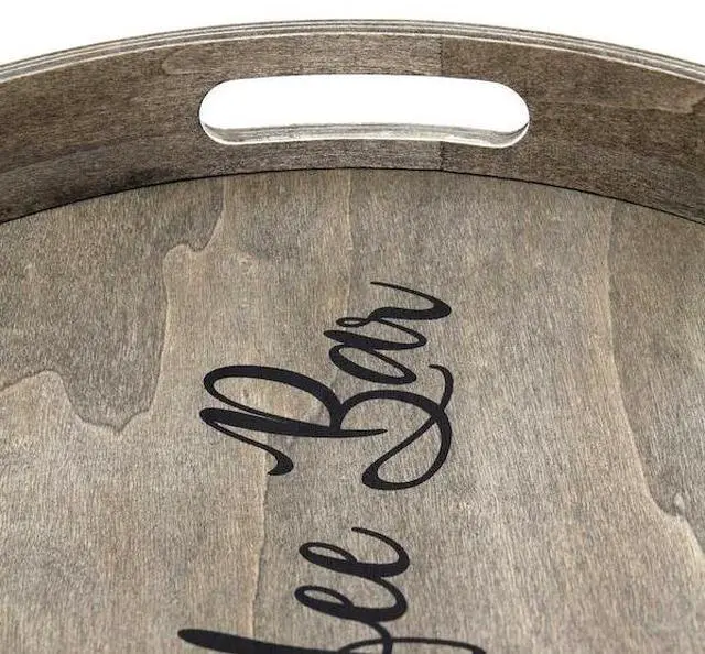 Alt view image 19 of 20 - Elegant Designs Decorative 13.75" Round Wood Serving Tray w/ Handles, "Coffee Bar"
