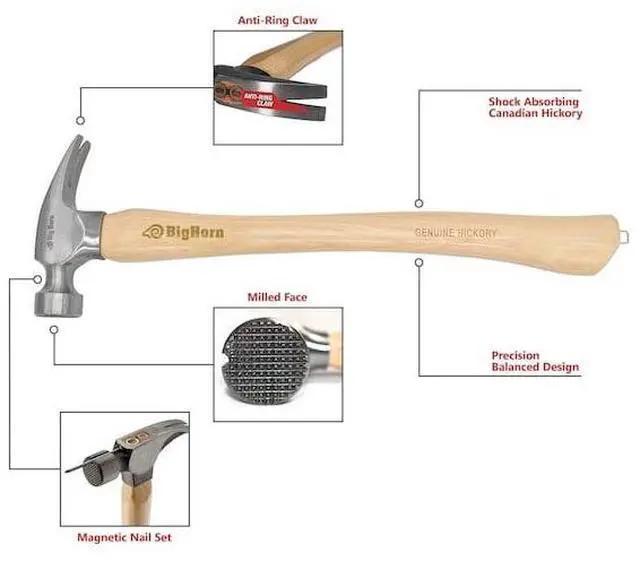 Alt view image 6 of 7 - BIG HORN 15101 21 Oz Curved Handle Framing Hammer (BJ21FM)
