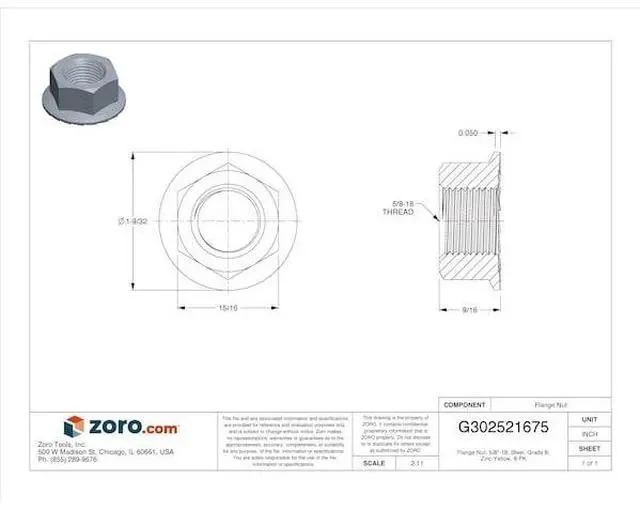 Alt view image 2 of 2 - MIDWEST FASTENER 932126 Flange Nut, 5/8"-18, Steel, Grade 8, Zinc Yellow, 6 PK