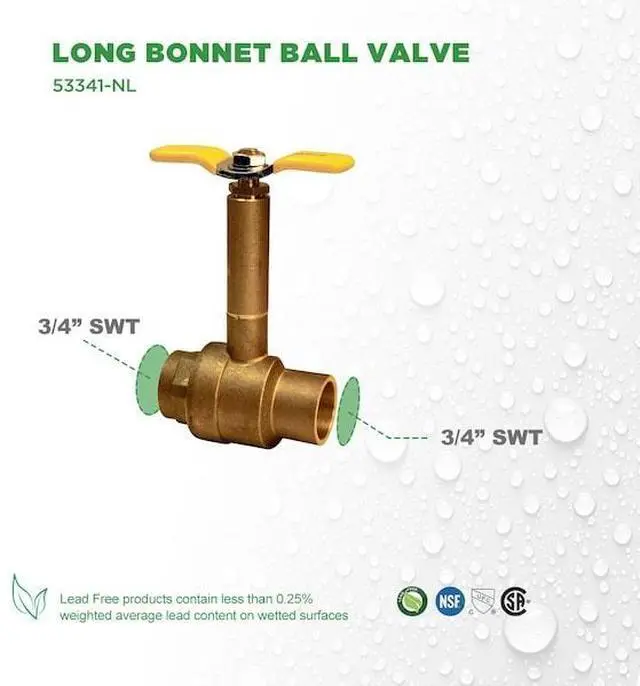 Alt view image 2 of 2 - EVERFLOW 53341-NL SWT Ball Valve, Long Bonnet with T-Handle, Brass 3/4"