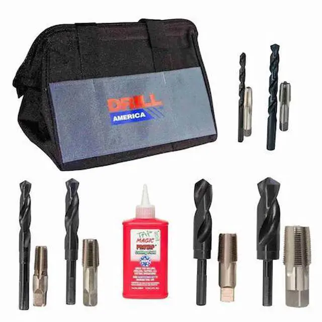Main image of DRILL AMERICA POUPLUM12 13 Piece Plumber's Drill Bit, NPT Pipe Tap and Fluid Kit