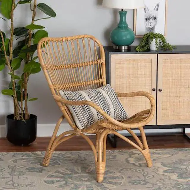 Alt view image 7 of 13 - Baxton Studio Earvin Modern Bohemian Natural Brown Rattan Armchair