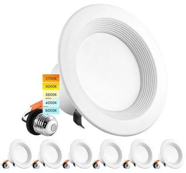 Main image of LUXRITE LR23790-6PK 4" LED Recessed Can Lights 5 CCT Selectable 2700K-5000K 10W