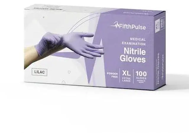 Alt view image 7 of 12 - Fifth Pulse Nitrile Exam Latex Free & Powder Free Gloves - Lilac - Box of 100 Gloves (XL)