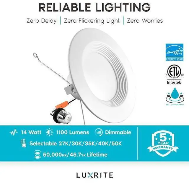 Alt view image 7 of 7 - LUXRITE LR23795-16PK 5/6 Inch LED Recessed Can Lights 5 CCT 2700K-5000K 14W