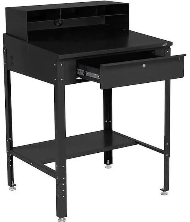 Alt view image 2 of 4 - GLOBAL INDUSTRIAL 254635BK Sloped Surface Shop Desk with Pigeonhole Compartment