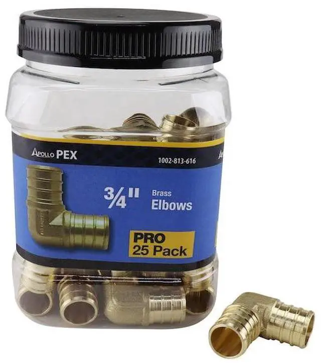 Alt view image 3 of 7 - APOLLO APXE3425JR 3/4 in. Brass PEX Barb 90 Elbow Jar (25-Pack), 25PK