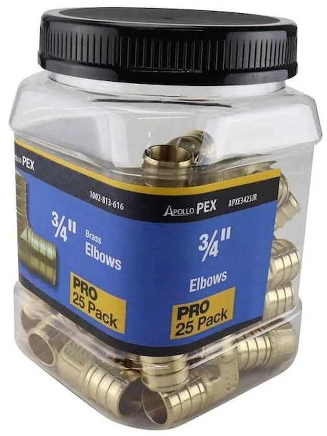 Alt view image 2 of 7 - APOLLO APXE3425JR 3/4 in. Brass PEX Barb 90 Elbow Jar (25-Pack), 25PK