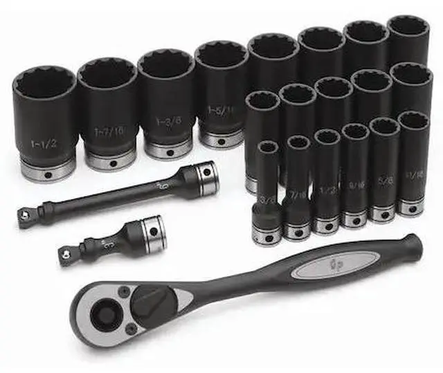 Alt view image 2 of 2 - Grey Pneumatic 82222D 1/2" Drive 22pc Deep Length Fractional Duo-Socket Set - 12