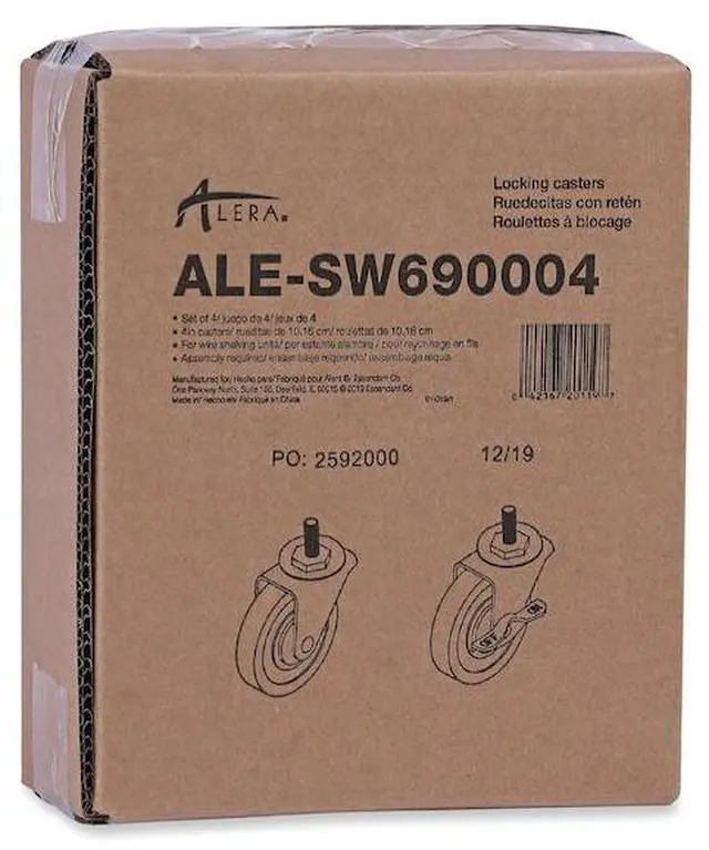 Alt view image 18 of 18 - Alera SW690004 Optional Casters for Wire Shelving, 200 lbs/Caster, Gray/Black, 4/Set