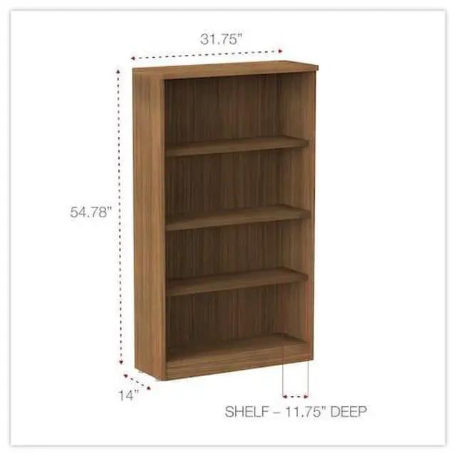 Alt view image 20 of 20 - Alera - VA635632WA - Alera Valencia Series Bookcase, Four-Shelf, 31 3/4w x 14d x 55h, Modern Walnut