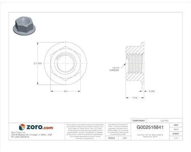 Alt view image 2 of 3 - MIDWEST FASTENER 50351 Lock Nut, 1/2"-13, Steel, Grade 8, Yellow Zinc, 50 PK