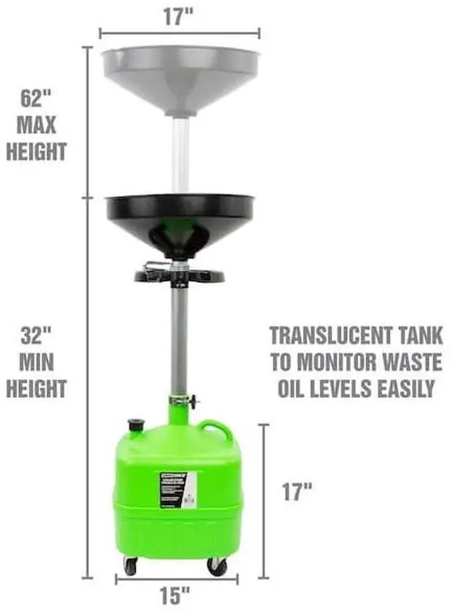 Alt view image 4 of 4 - OEMTOOLS 87032 9 Gallon Upright Portable Oil Lift Drain with Oil Pan Funnel, for Changing Car and Truck Motor Oil, Adjustable Height, Oil Drain Container