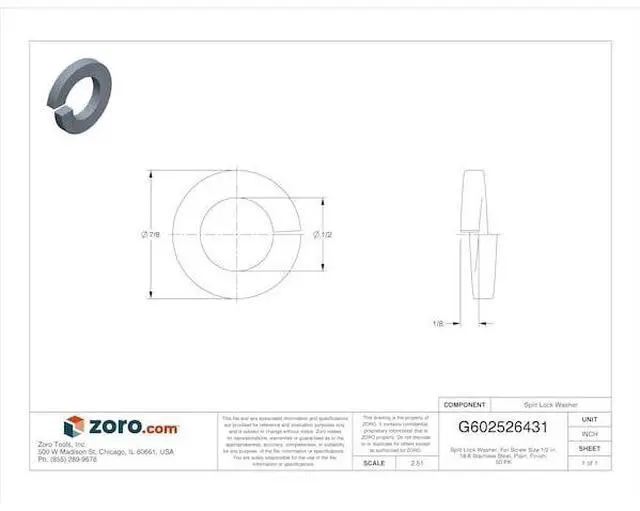 Alt view image 2 of 2 - MIDWEST FASTENER 50718 Split Lock Washer, For Screw Size 1/2 in 18-8 Stainless