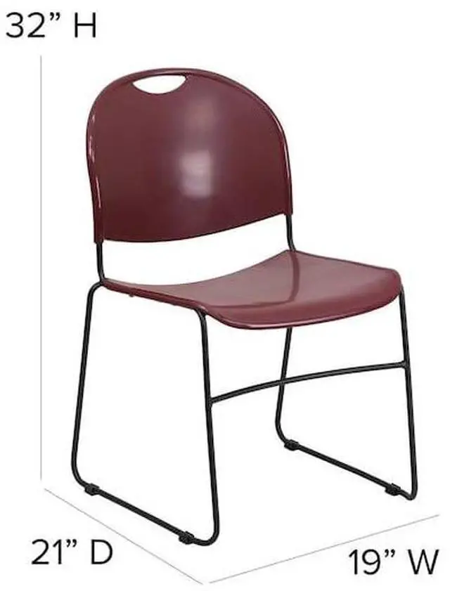 Alt view image 13 of 20 - HERCULES Series 880 lb. Capacity Burgundy Ultra-Compact Stack Chair with Black Powder Coated Frame