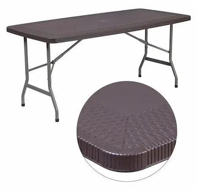 Alt view image 11 of 20 - 5.62-Foot Brown Rattan Indoor-Outdoor Plastic Folding Table