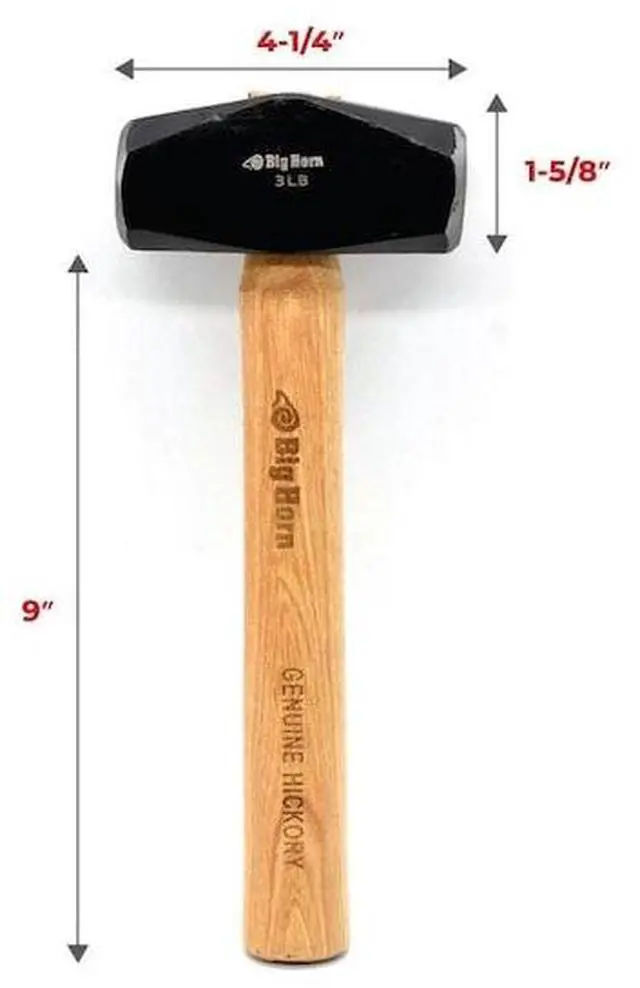 Alt view image 4 of 5 - BIG HORN 15125 3 LBs Drilling Hammer with Hickory Handle