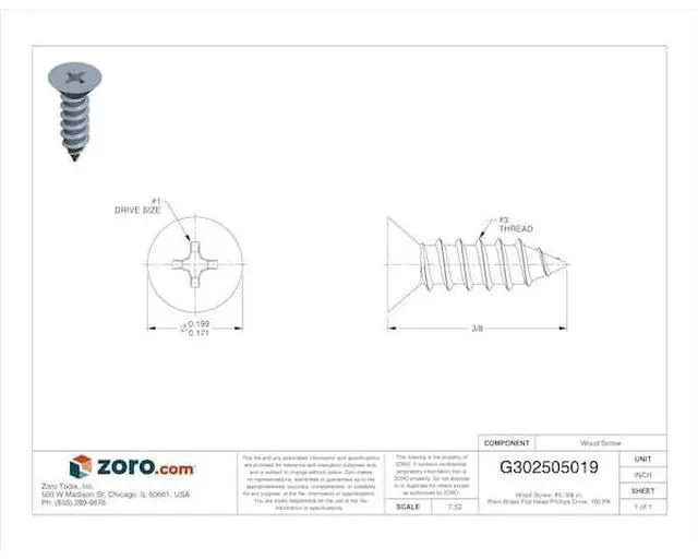 Alt view image 2 of 2 - MIDWEST FASTENER 54866 Wood Screw, #3, 3/8 in, Plain Brass Flat Head Phillips