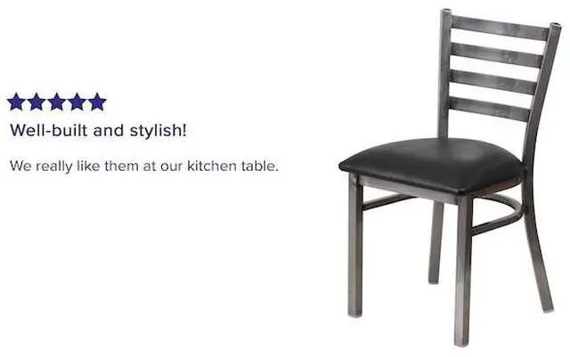 Alt view image 9 of 10 - 2 Pk. HERCULES Series Clear Coated Ladder Back Metal Restaurant Chair - Black Vinyl Seat