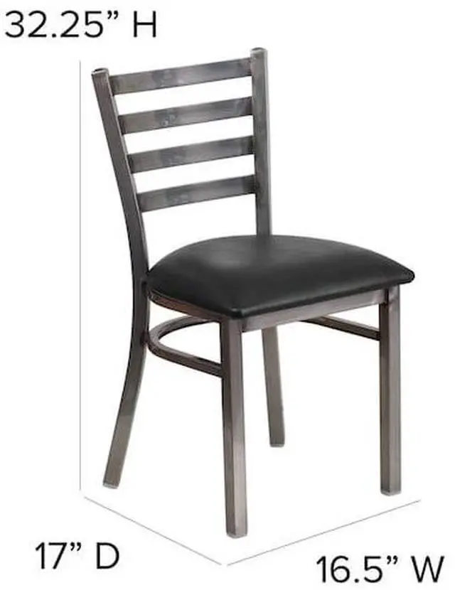 Alt view image 6 of 10 - 2 Pk. HERCULES Series Clear Coated Ladder Back Metal Restaurant Chair - Black Vinyl Seat
