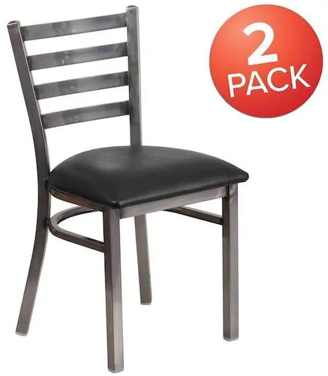Alt view image 7 of 10 - 2 Pk. HERCULES Series Clear Coated Ladder Back Metal Restaurant Chair - Black Vinyl Seat