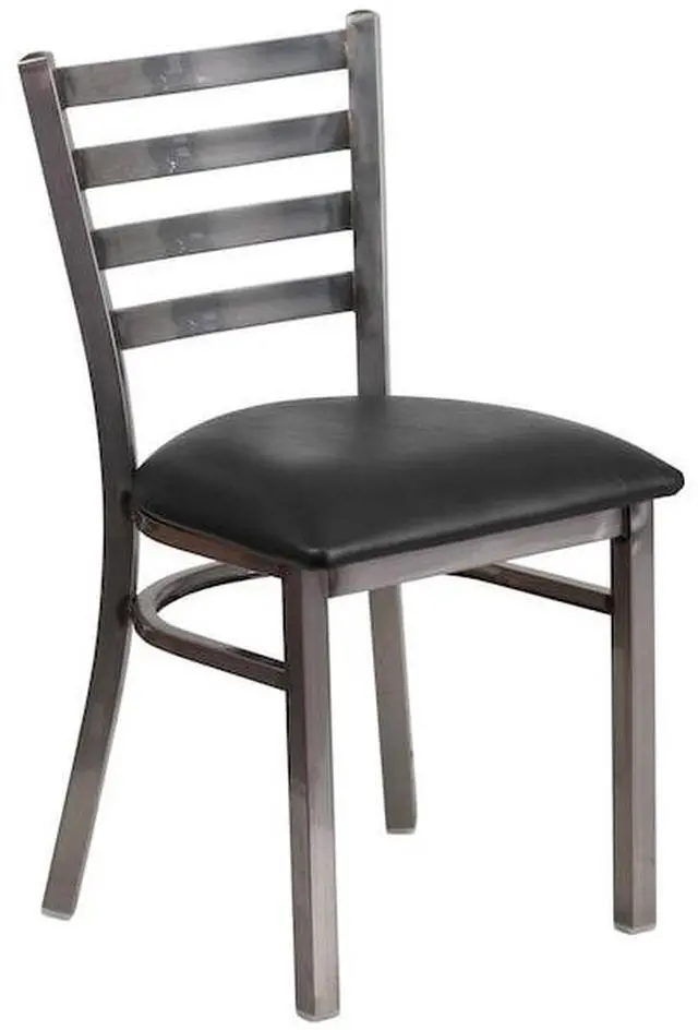 Alt view image 10 of 10 - 2 Pk. HERCULES Series Clear Coated Ladder Back Metal Restaurant Chair - Black Vinyl Seat