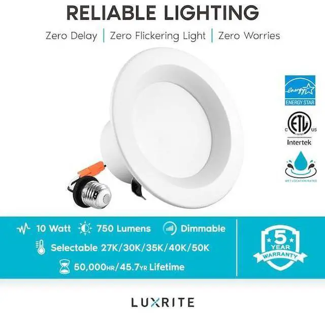 Alt view image 7 of 7 - LUXRITE LR23791-16PK 4" LED Recessed Can Lights 5 CCT Selectable 2700K-5000K