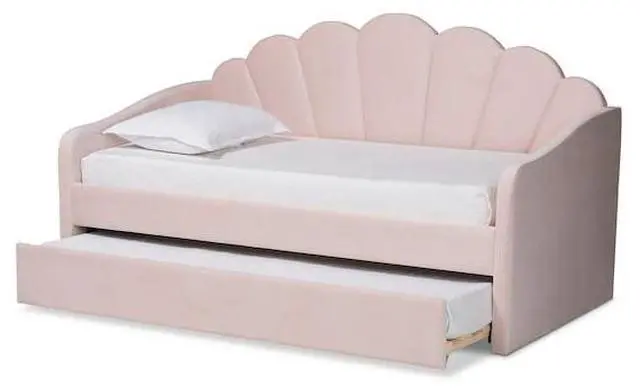 Alt view image 10 of 10 - Baxton Studio Timila Modern and Contemporary Light Pink Velvet Fabric Upholstered Twin Size Daybed with Trundle