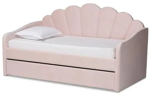 Alt view image 9 of 10 - Baxton Studio Timila Modern and Contemporary Light Pink Velvet Fabric Upholstered Twin Size Daybed with Trundle