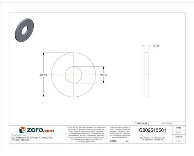 Alt view image 3 of 3 - MIDWEST FASTENER 50715 Flat Washer, For Screw Size 1/2" ,18-8 Stainless Steel