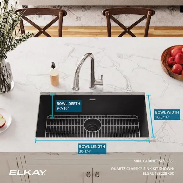 Alt view image 2 of 7 - ELKAY ELGRU13322BK0C Single Bowl Undermount Sink Kit, 33" X 18-7/16" X 9-7/16",