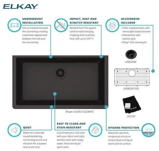 Alt view image 5 of 7 - ELKAY ELGRU13322BK0C Single Bowl Undermount Sink Kit, 33" X 18-7/16" X 9-7/16",