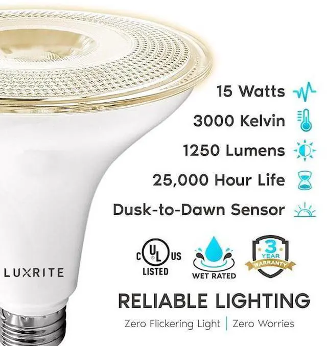 Alt view image 4 of 4 - LUXRITE LR31631-6PK PAR38 LED Dusk to Dawn Light Bulbs 15W (90W Equivalent)