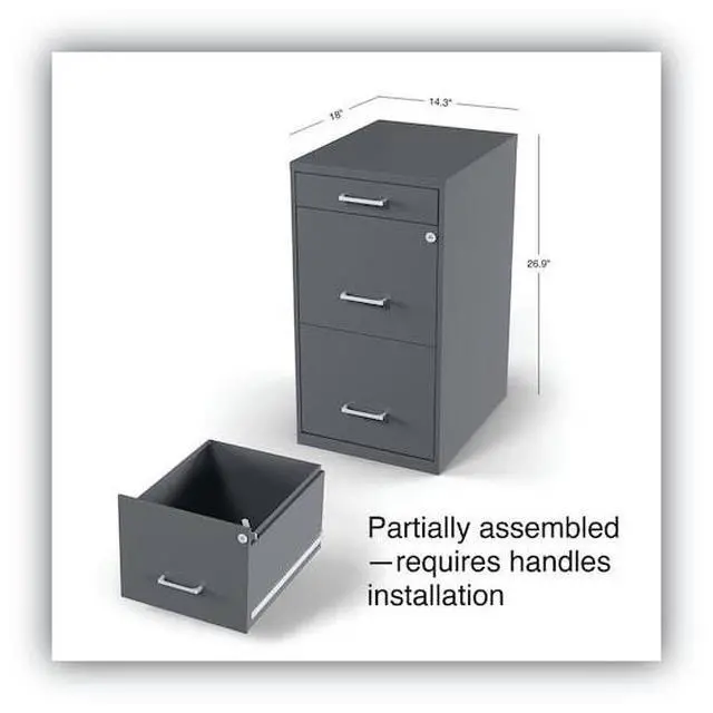 Alt view image 18 of 19 - Alera Soho Vert 3-Dwr File Cabinet, Char, 14" x 18" x 26.9", EA (ALESVF1827CH)