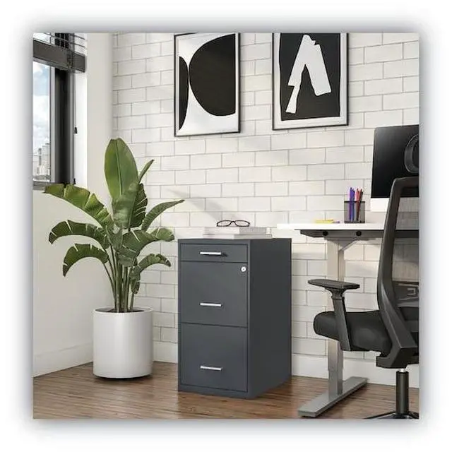 Alt view image 19 of 19 - Alera Soho Vert 3-Dwr File Cabinet, Char, 14" x 18" x 26.9", EA (ALESVF1827CH)
