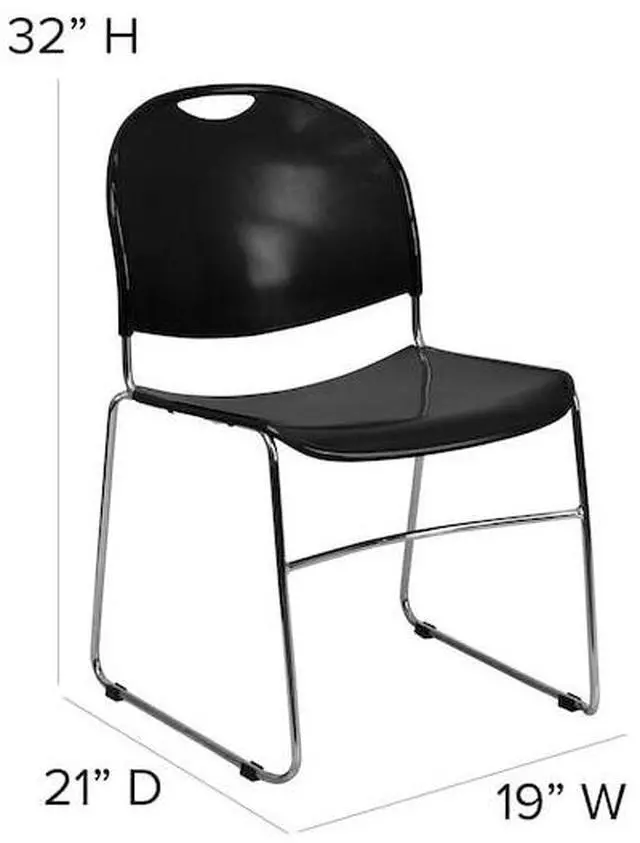 Alt view image 12 of 20 - HERCULES Series 880 lb. Capacity Black Ultra-Compact Stack Chair with Chrome Frame