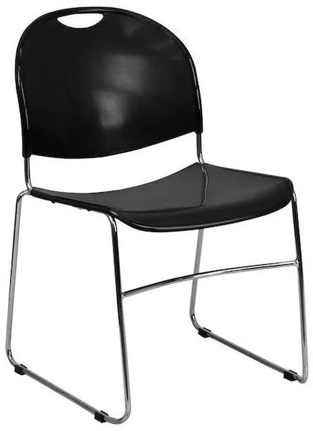 Alt view image 11 of 20 - HERCULES Series 880 lb. Capacity Black Ultra-Compact Stack Chair with Chrome Frame