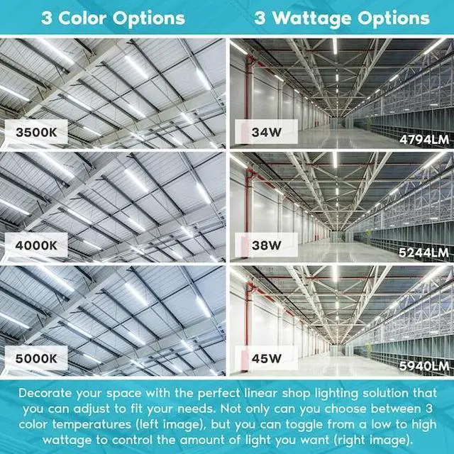 Alt view image 3 of 7 - LUXRITE LR25195-1PK 4 FT Linear LED Shop Light 3 CCT Selectable 3500K-5000K