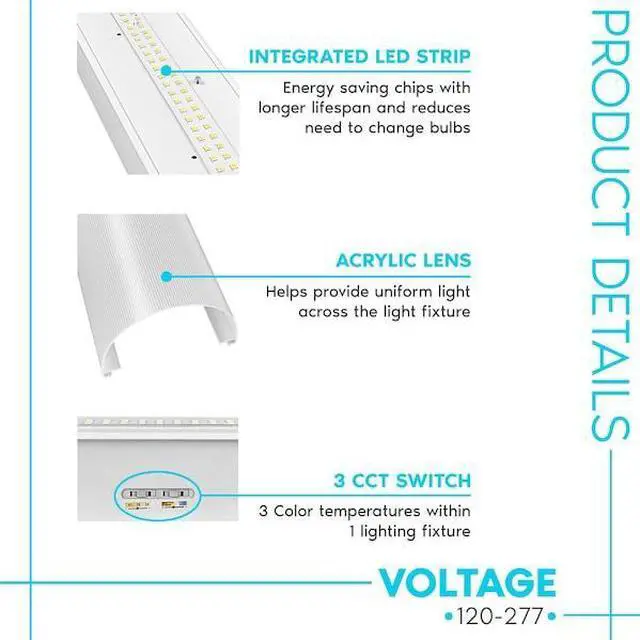Alt view image 4 of 7 - LUXRITE LR25195-1PK 4 FT Linear LED Shop Light 3 CCT Selectable 3500K-5000K