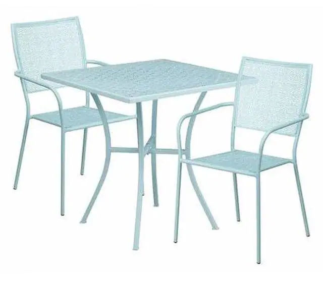 Alt view image 2 of 13 - Flash Furniture 28'' Square Sky Blue Indoor-Outdoor Steel Patio Table Set with 2 Square Back Chairs