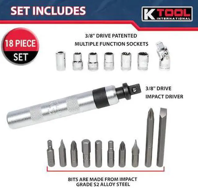 Main image of K-TOOL INTERNATIONAL KTI71717 18-Piece 3/8 Drive Impact Driver Set With Multi-