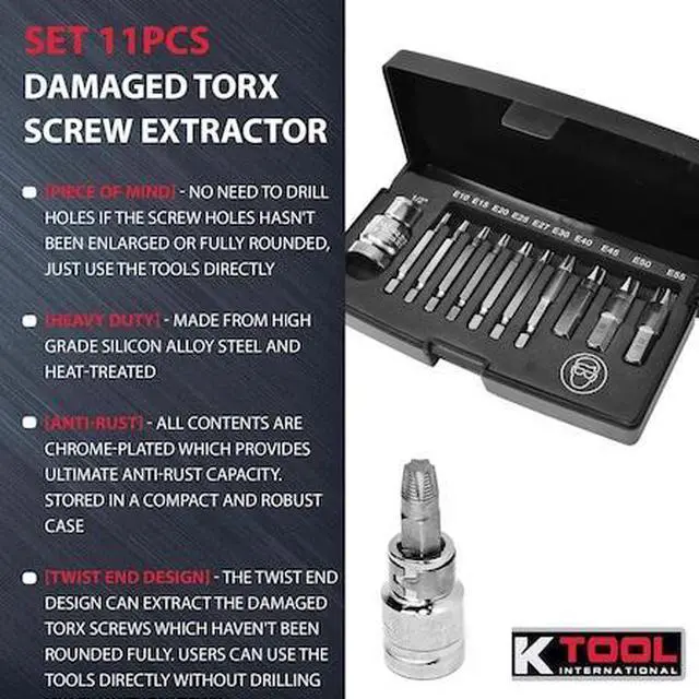 Main image of K-TOOL INTERNATIONAL BTK42-11TS Damaged Torx Screw Extractor Set 11Pc
