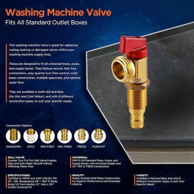 Alt view image 5 of 7 - EVERFLOW 540F Washing Machine Replacement Valve 1/2" PEX A Inlet x 3/4" MHT