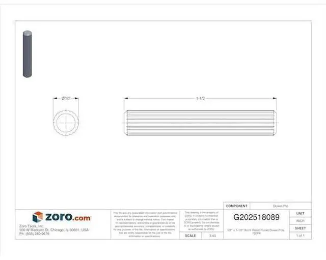 Alt view image 2 of 2 - MIDWEST FASTENER 08900 1/2" x 1-1/2" Birch Wood Fluted Dowel Pins, 100PK